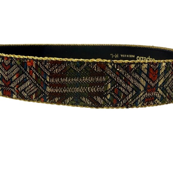 Capezio Womens Vtg Tapestry Belt Metallic Gold Geometric Patina Metal Buckle M/L - Picture 5 of 7